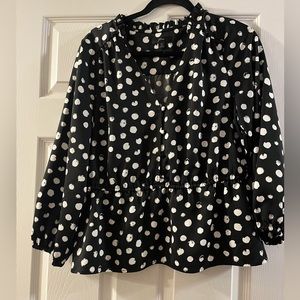 J Crew New Black & White polka dot Peplum Blouse Size 12